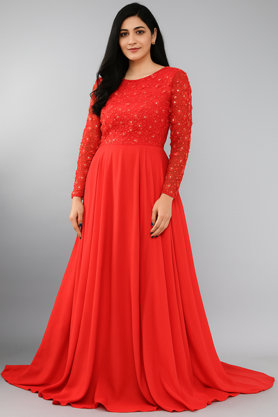 Elegant A-Line Long Dress with Embellishments CF20211262 by FG