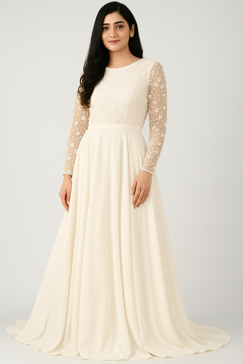Elegante vestido largo corte A con adornos CF20211262 de FG