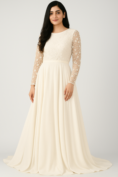 Elegant A-Line Long Dress with Embellishments CF20211262 by FG
