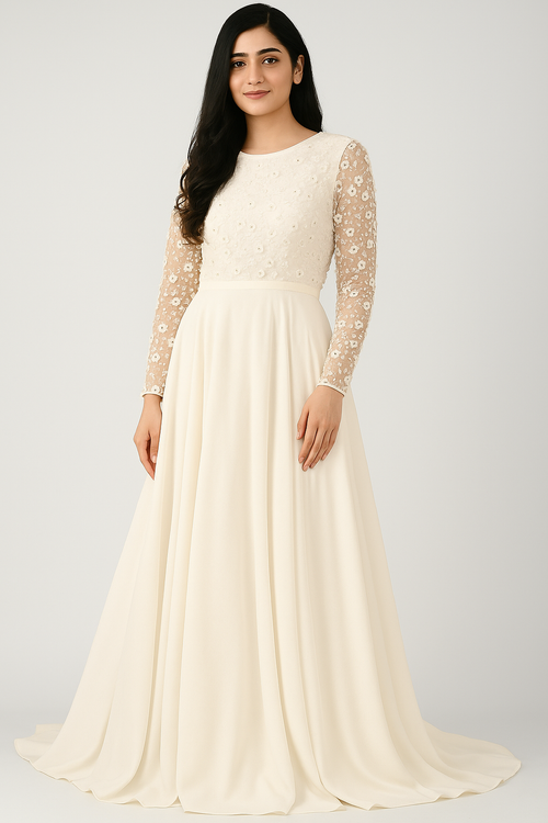 Elegante vestido largo corte A con adornos CF20211262 de FG