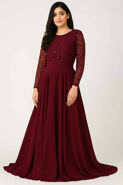 Elegant A-Line Long Dress with Embellishments CF20211262 by FG