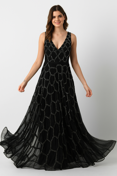 Long Dress with V-Neck & Cut-Out CF22230393 by FG