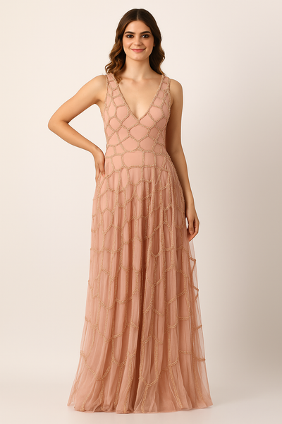 Long Dress with V-Neck & Cut-Out CF22230393 by FG