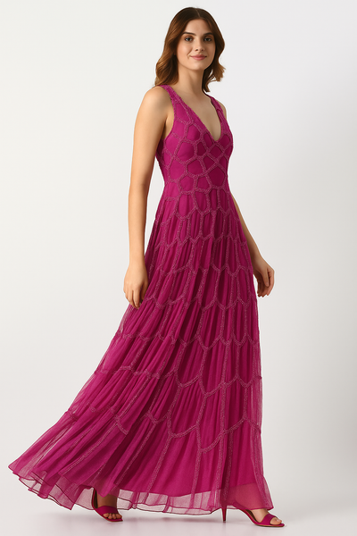 Long Dress with V-Neck & Cut-Out CF22230393 by FG