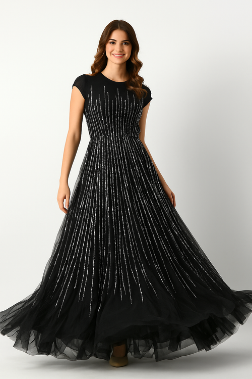 Vestido largo adornado con escote alto CF23240494 de FG