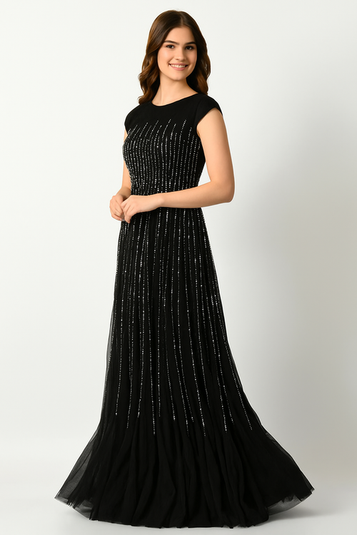 Vestido largo adornado con escote alto CF23240494 de FG