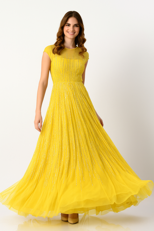 Vestido largo adornado con escote alto CF23240494 de FG