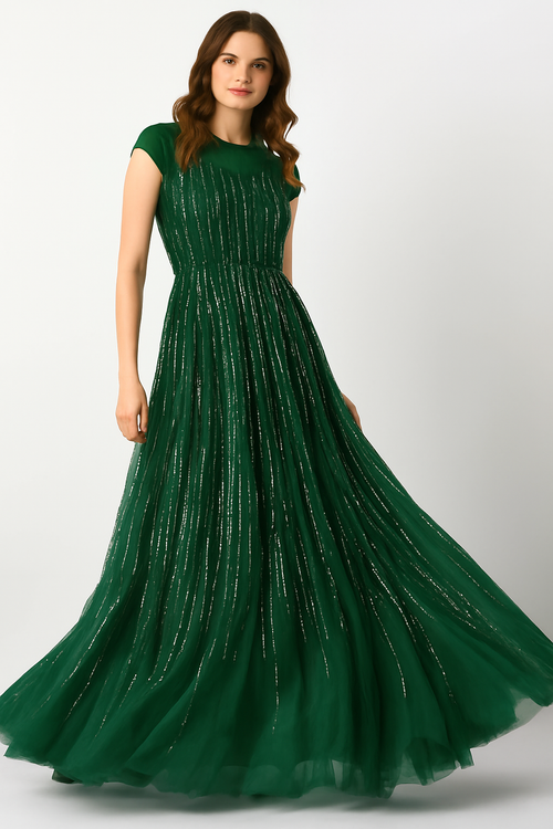 Vestido largo adornado con escote alto CF23240494 de FG