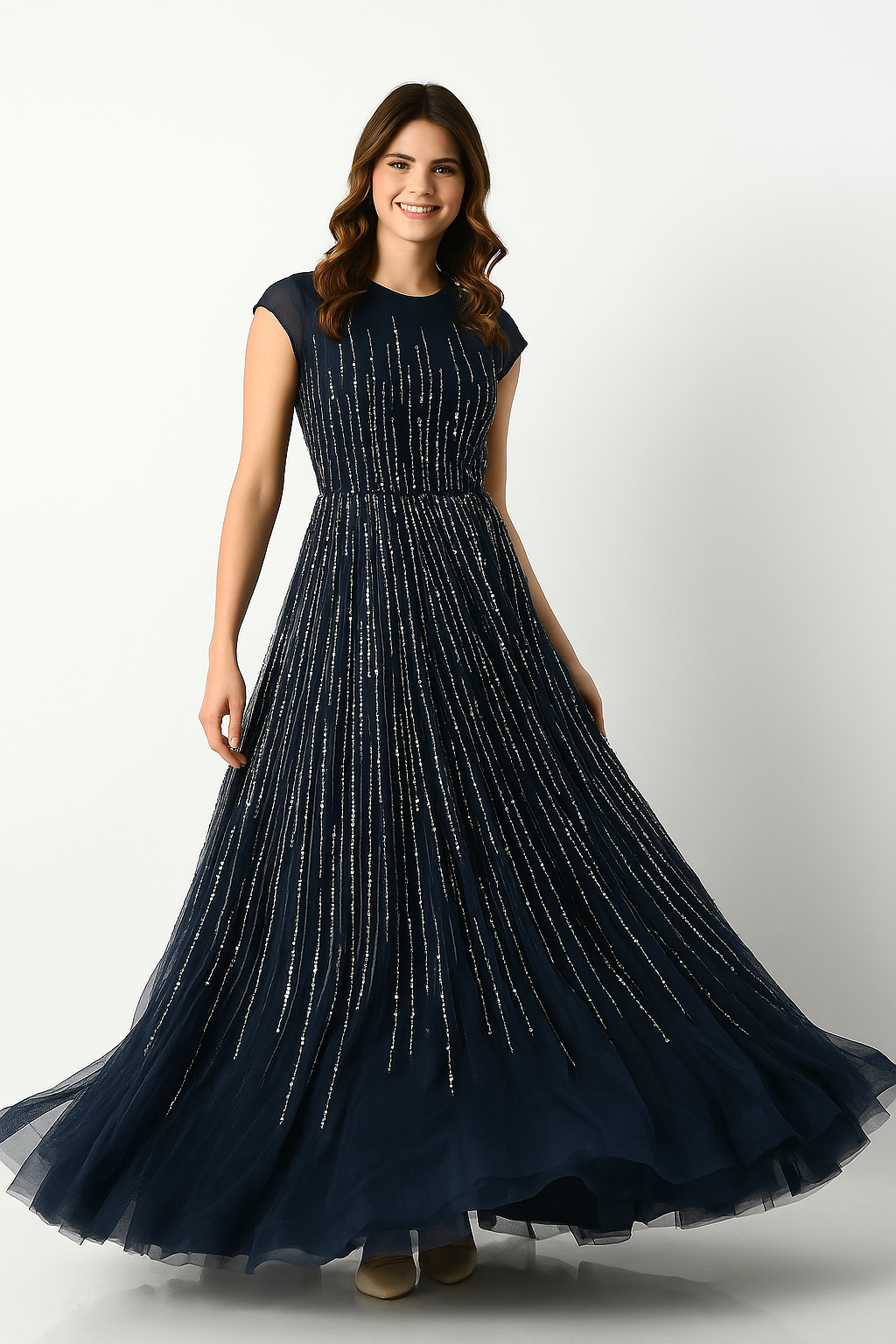 Vestido largo adornado con escote alto CF23240494 de FG