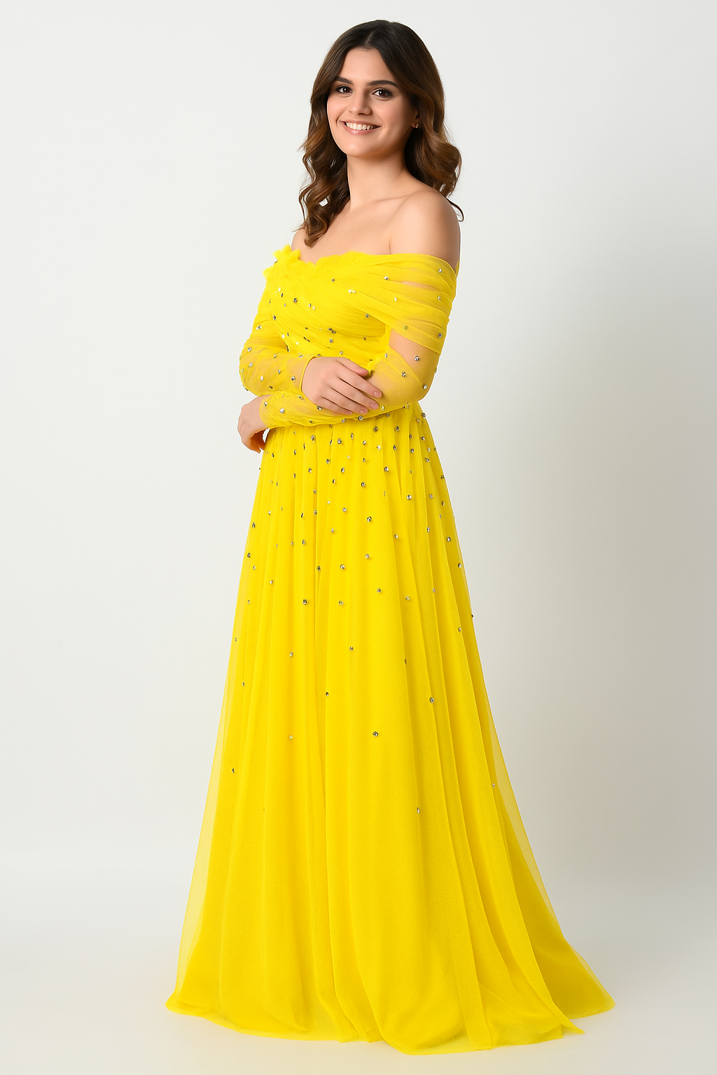 Elegante vestido de noche de corte A con hombros descubiertos CF23240997 de FG