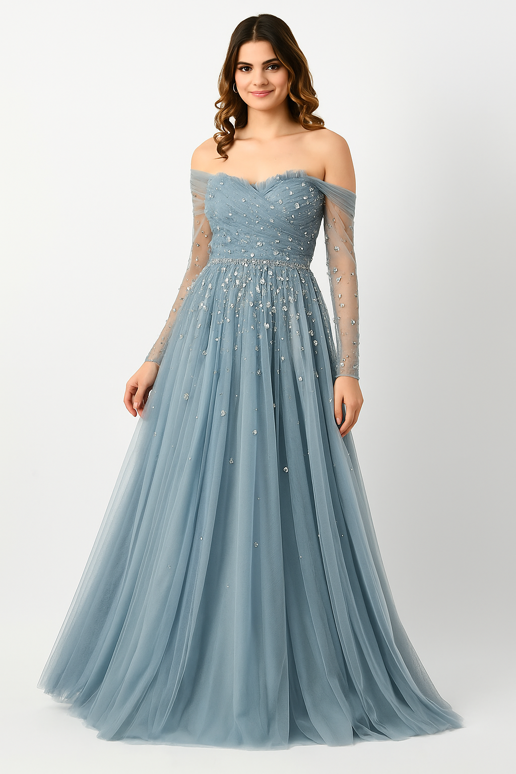 Elegante vestido de noche de corte A con hombros descubiertos CF23240997 de FG