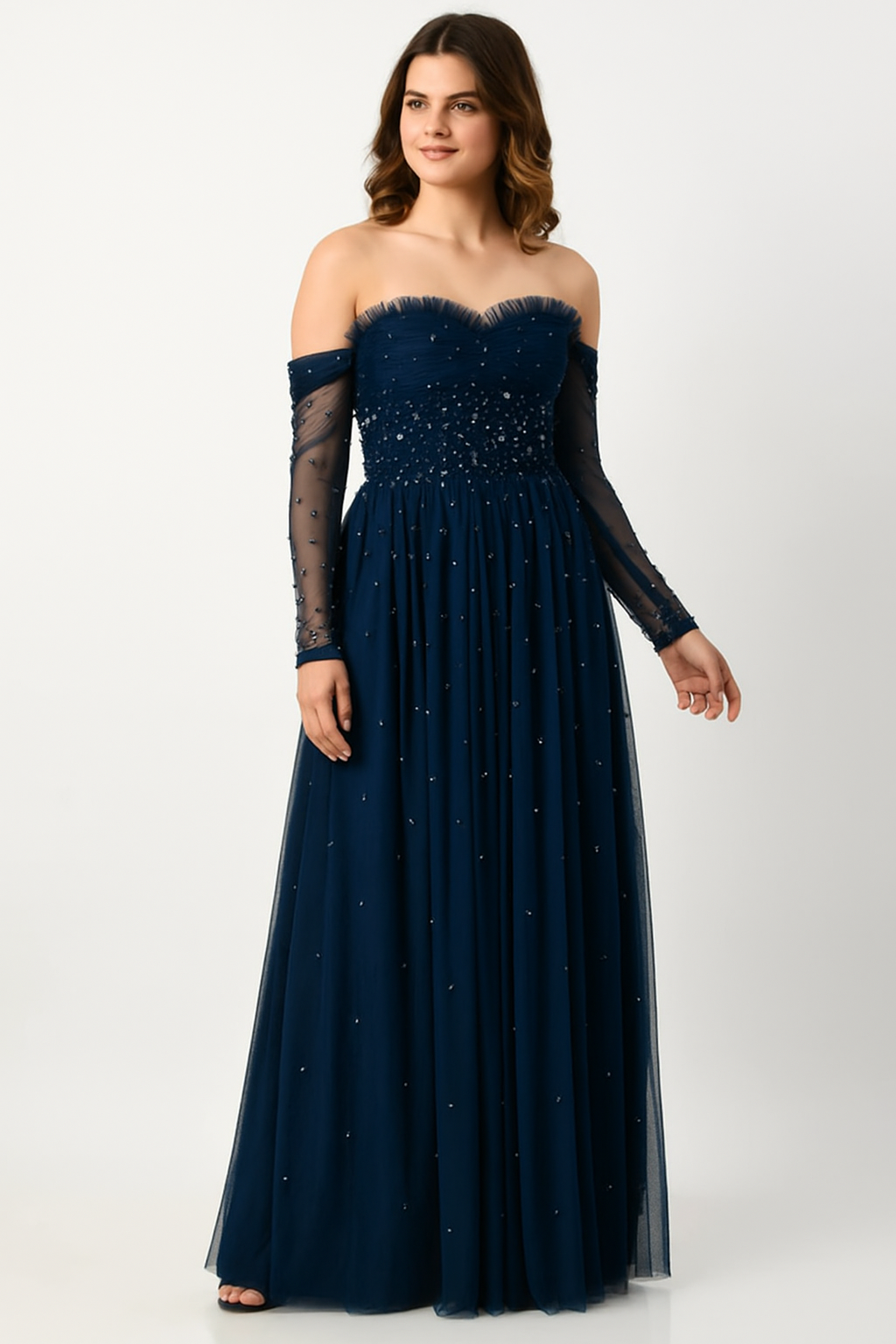 Elegante vestido de noche de corte A con hombros descubiertos CF23240997 de FG