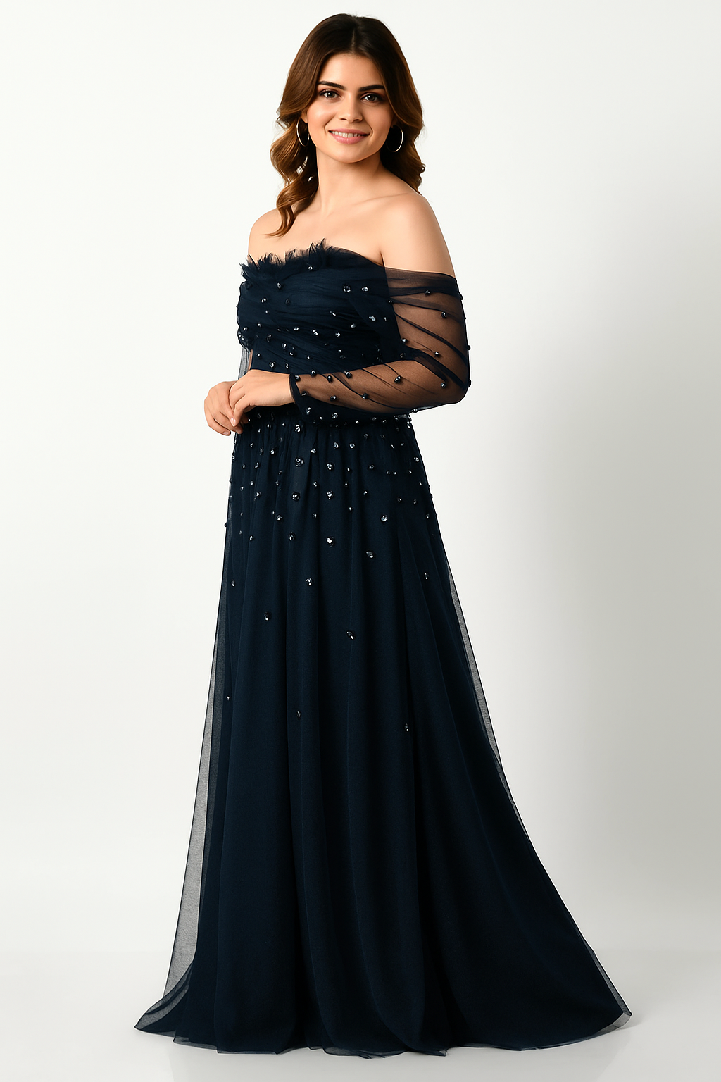 Elegante vestido de noche de corte A con hombros descubiertos CF23240997 de FG