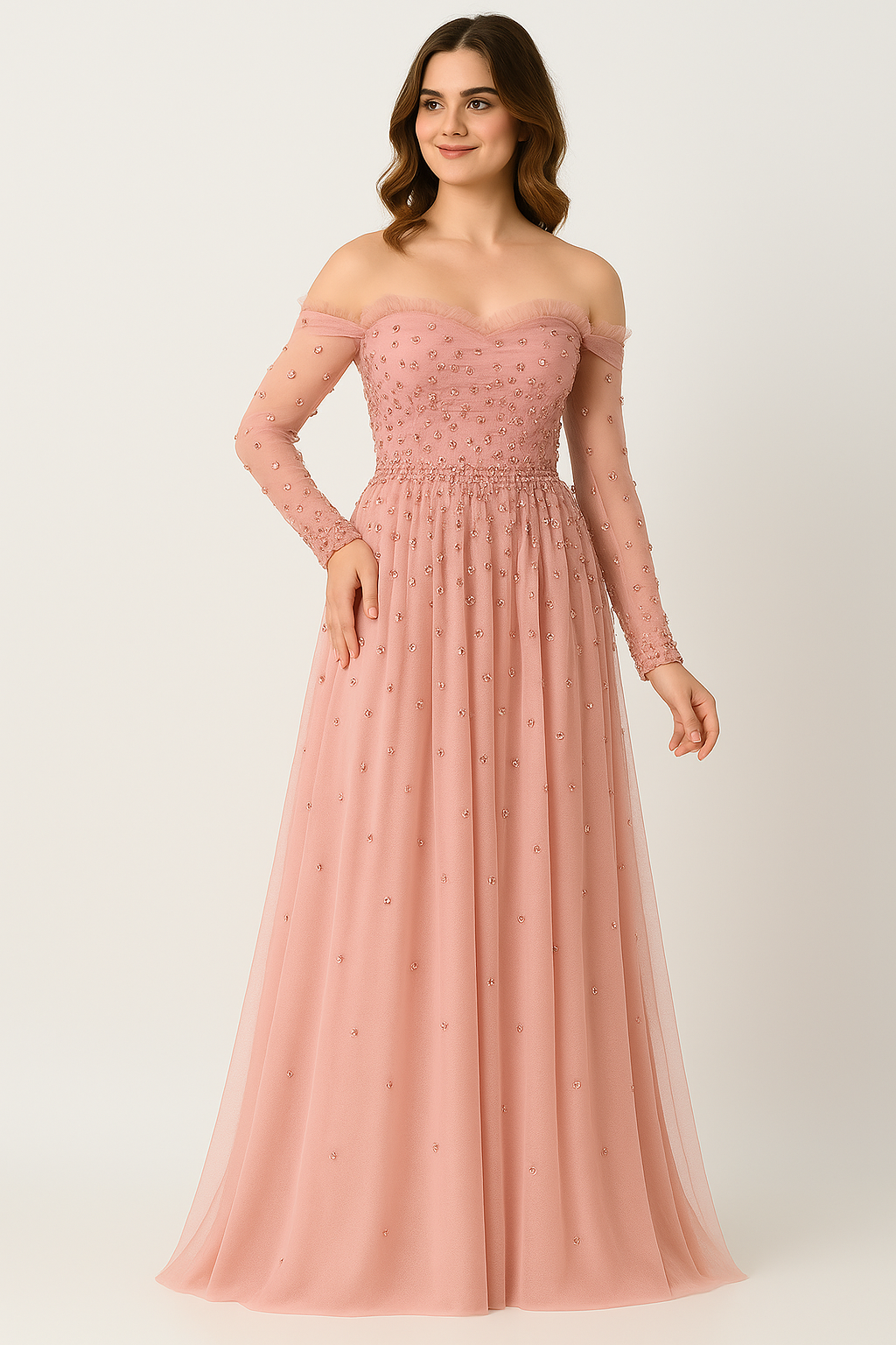 Elegante vestido de noche de corte A con hombros descubiertos CF23240997 de FG