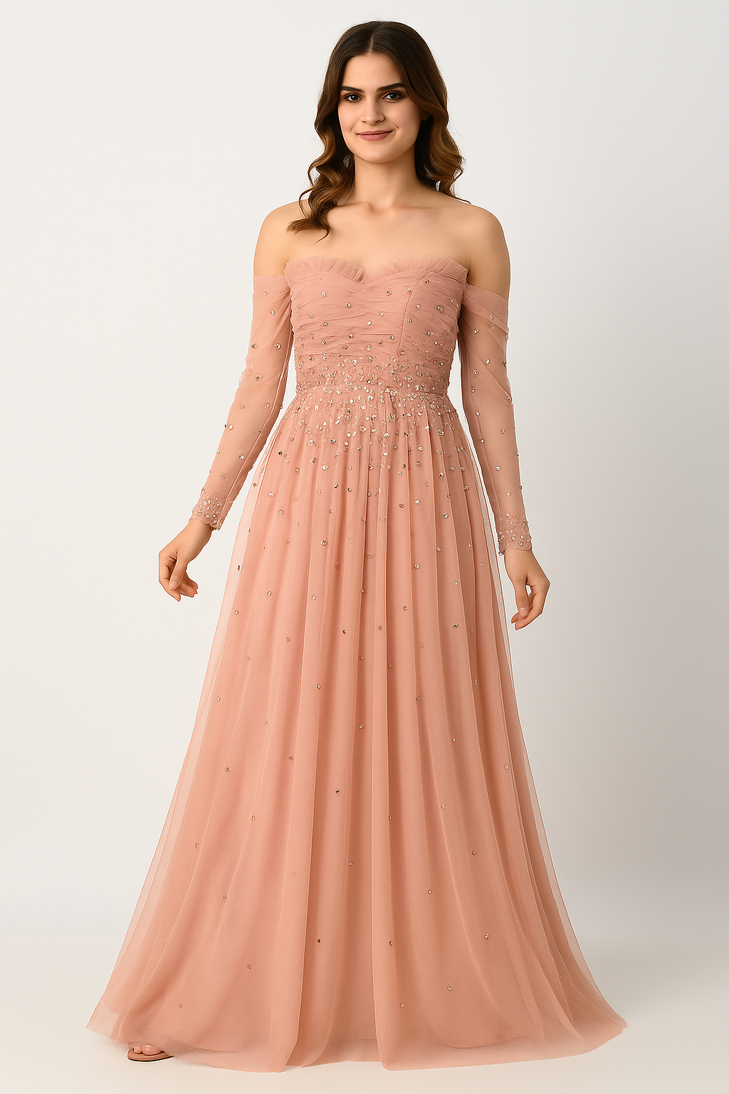 Elegante vestido de noche de corte A con hombros descubiertos CF23240997 de FG