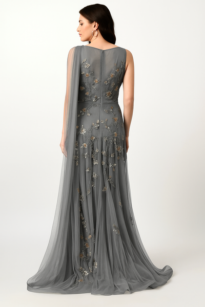 Rosy Cascade Cape Gown – Long Sleeve Dress CF242503101 by FG