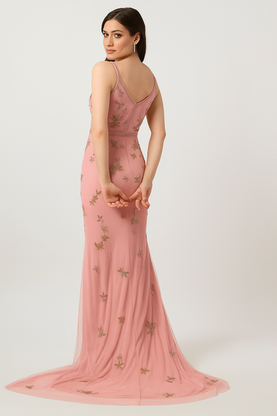 Godet Gown Evening Dress with Gold Accents CF242503102 by FG