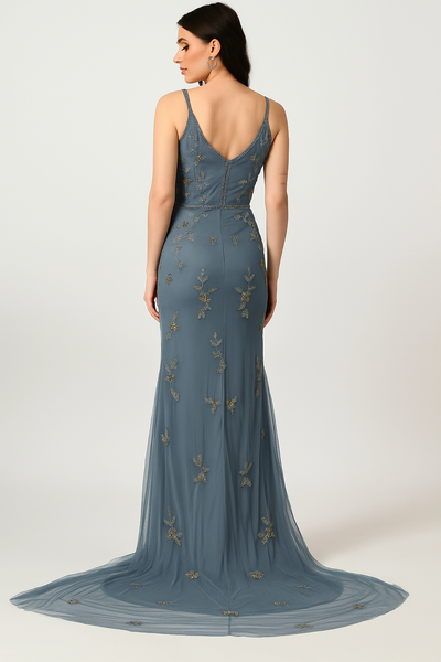 Godet Gown Evening Dress with Gold Accents CF242503102 by FG