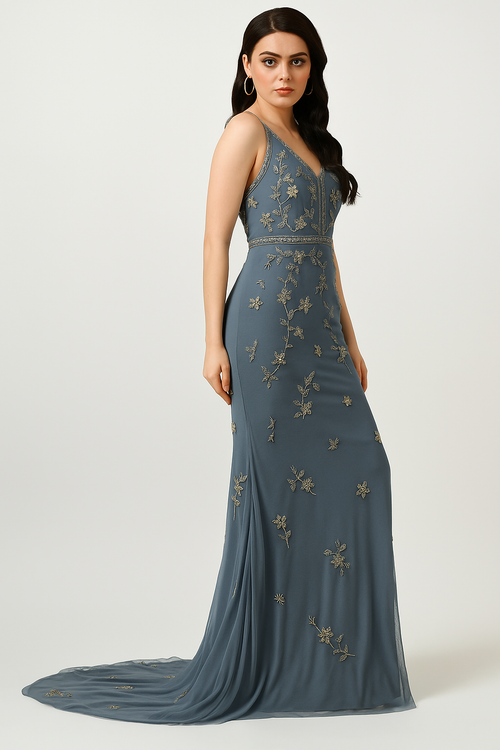 Vestido de noche Godet con detalles dorados CF242503102 de FG