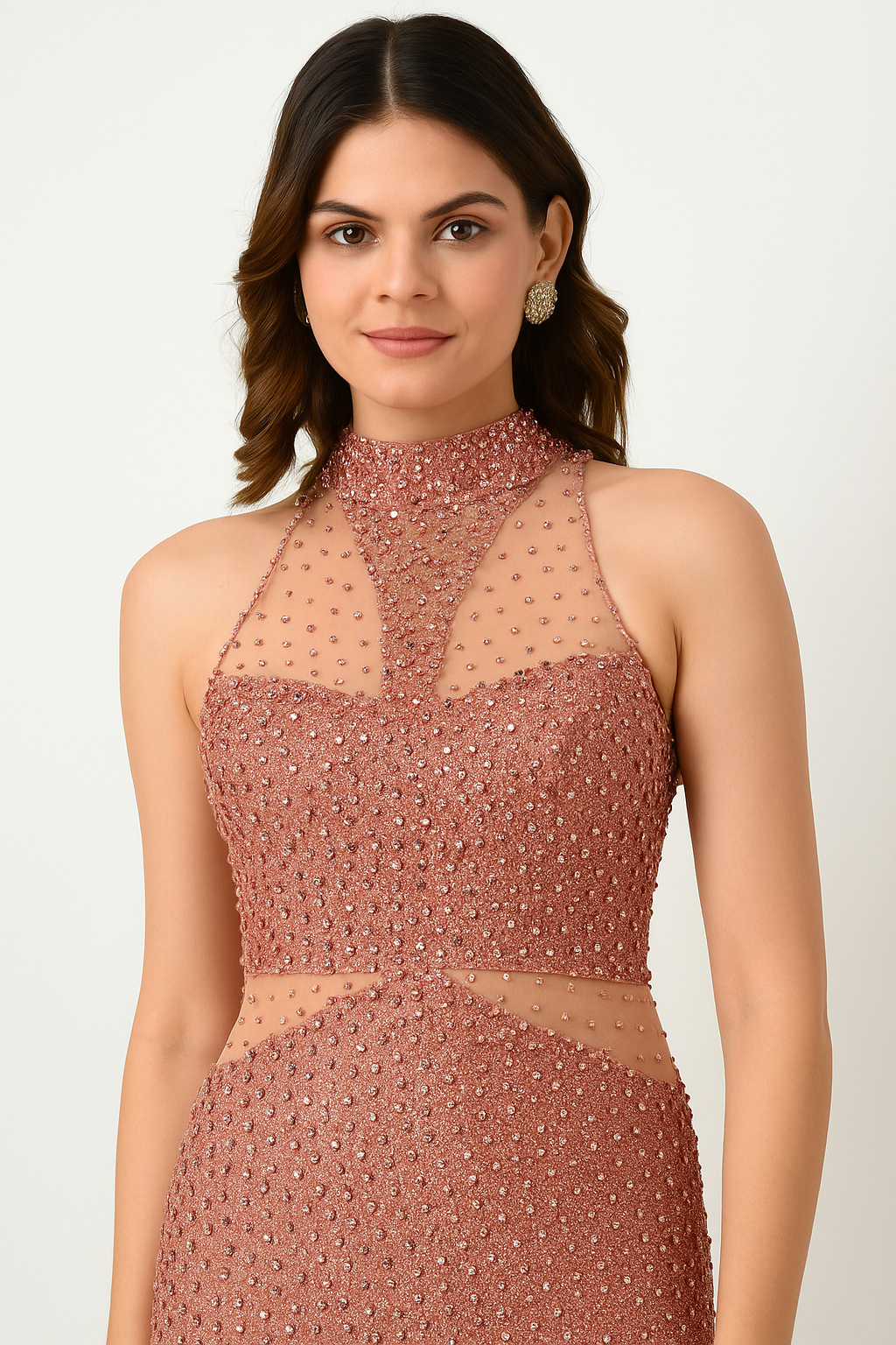 Vestido de oro rosa con cristales CF24250399 de FG