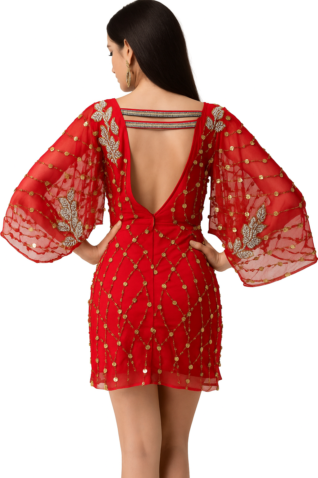 Beaded Scoop Neck Dress with Bat Sleeves CF19200124 by FG