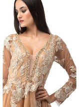 Deep V-Neck Tulle Dress with Appliqué CF19201114 by FG