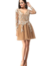 Deep V-Neck Tulle Dress with Appliqué CF19201114 by FG