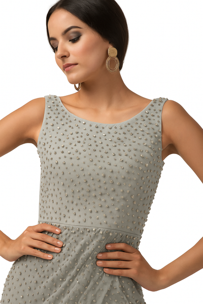 Sleeveless Illusion Dress with Thigh-High Slit CF19201215 by FG