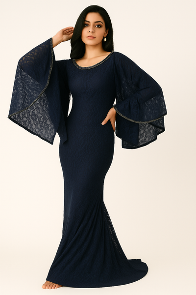 Round Neck Bat Sleeve Mermaid Dress with Lace CF20210161 by FG