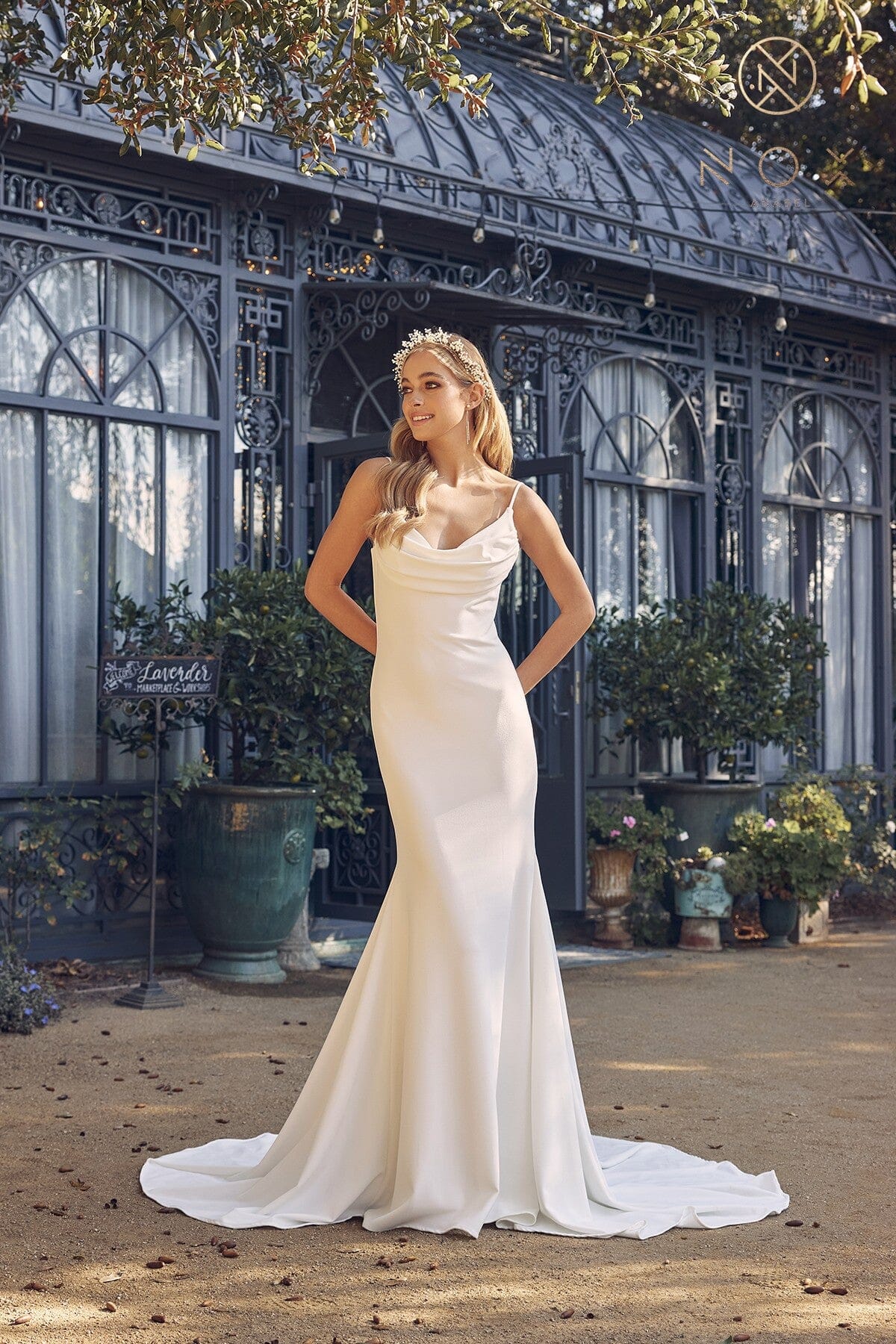 Nox Anabel JE954 Cowl Neck Mermaid Long Wedding Dress with Train