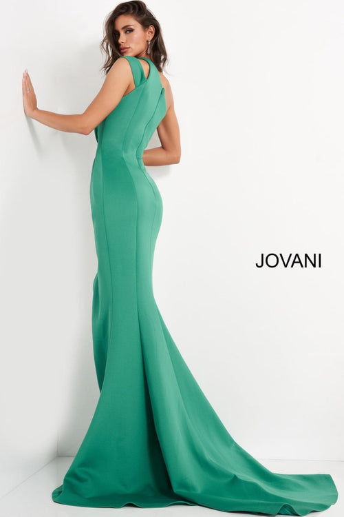 Crepe Fitted One Shoulder Slit Gown by Jovani 04222 - Long Formal Dresses