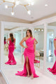 Crepe Fitted One Shoulder Slit Gown by Jovani 04222 - 00 / Fuchsia - Long Formal Dresses