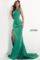 Crepe Fitted One Shoulder Slit Gown by Jovani 04222 - 00 / Green - Long Formal Dresses