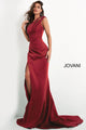 Crepe Fitted One Shoulder Slit Gown by Jovani 04222 - 00 / Wine - Long Formal Dresses