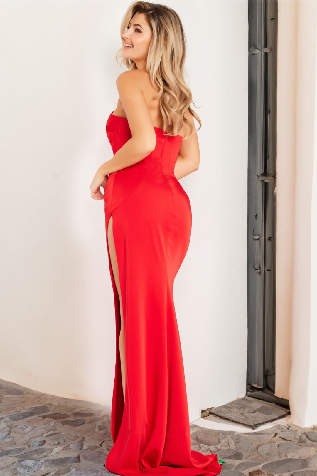 Crepe Fitted Strapless Slit Gown by Jovani 26166 - Long Formal Dresses