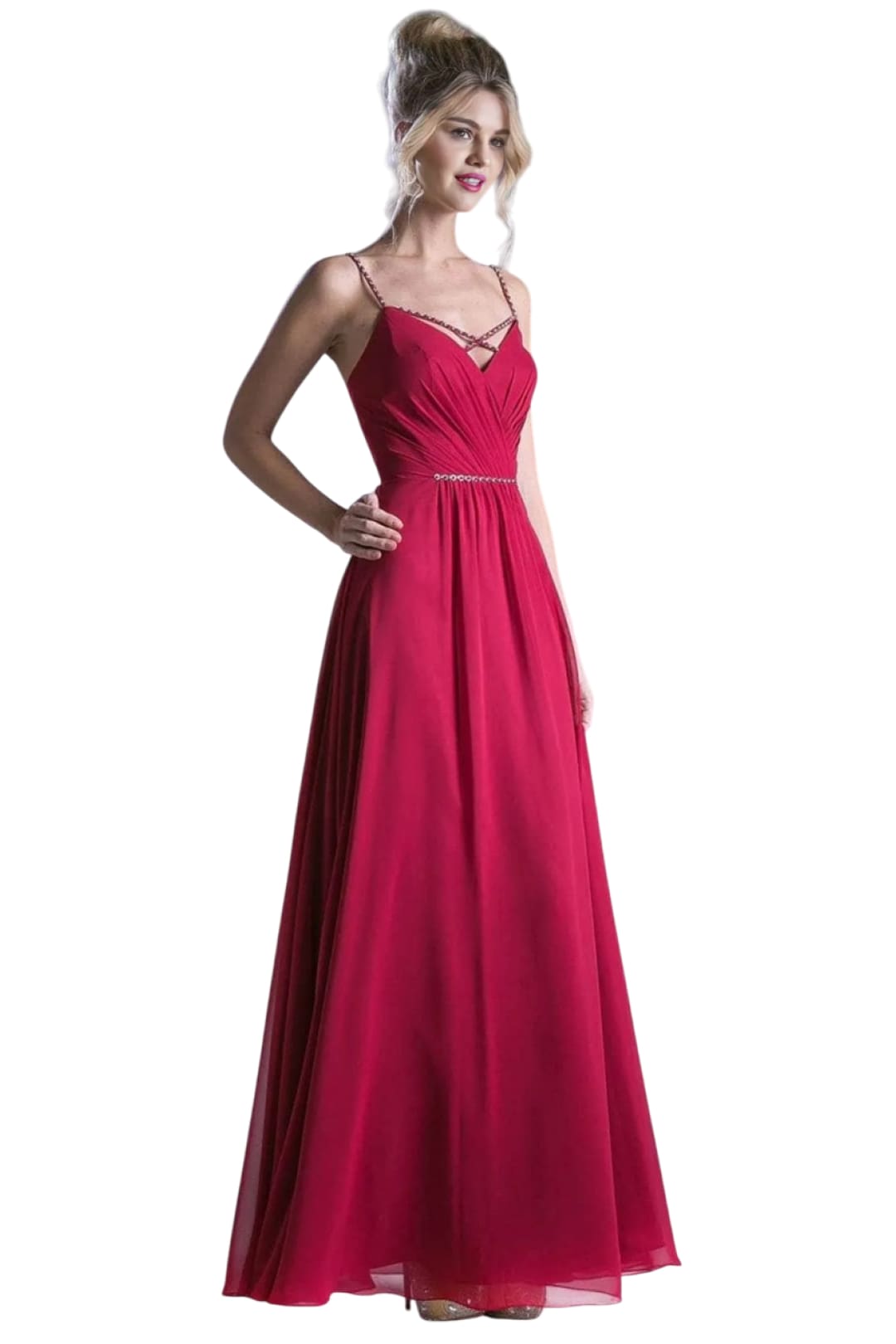 Crisscross Neck Chiffon Formal Dress 2025 - Burgundy / XS - Prom