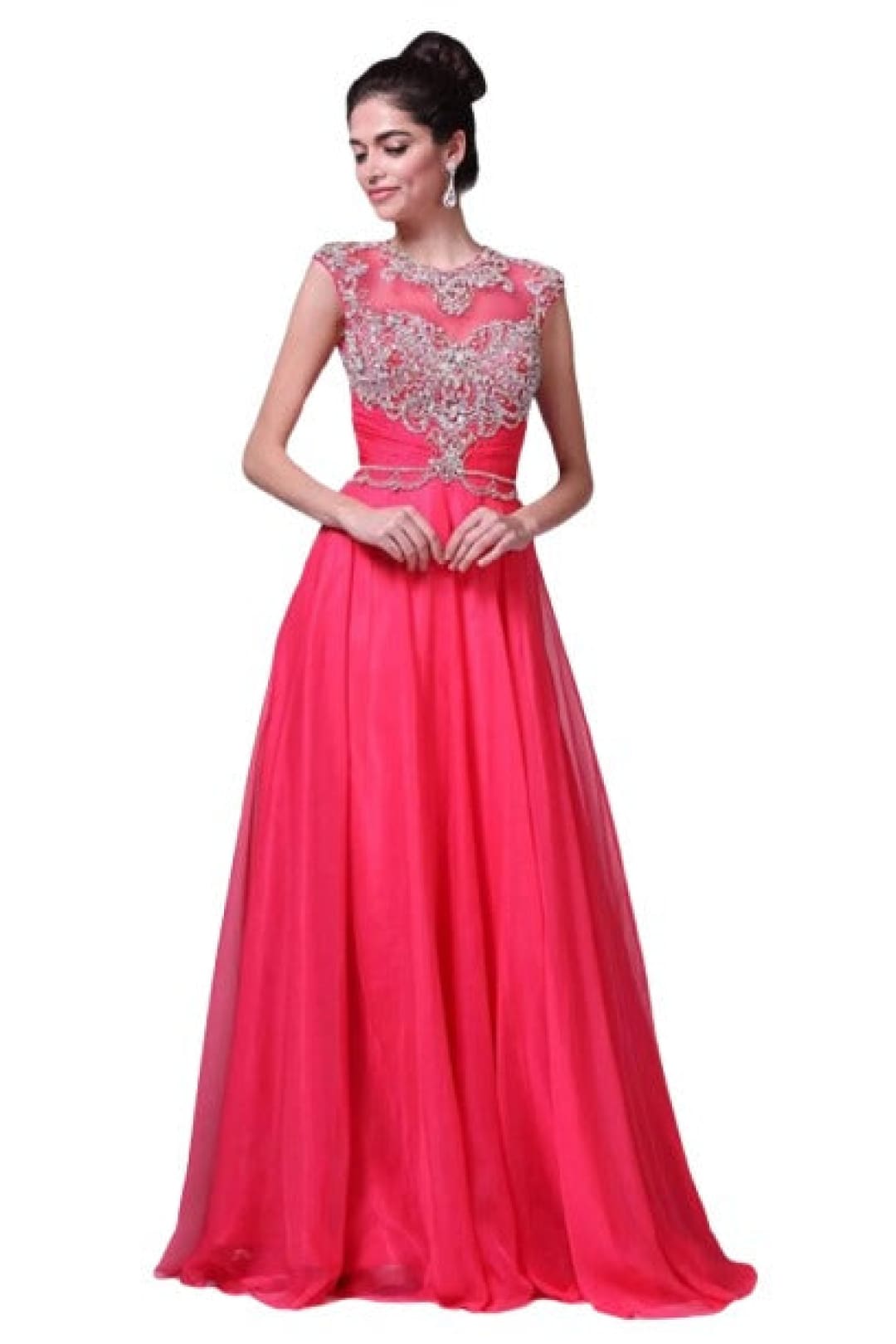 Crystal Adorned Ruched Evening Gown 2025 Elegant Formal Dress - Watermelon / 2 - Prom