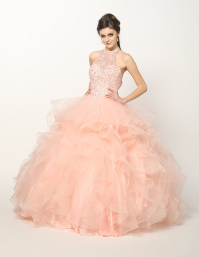 Juliet 1420 Crystal-Beaded Quinceanera Dress Tulle High Neck Ball Gown