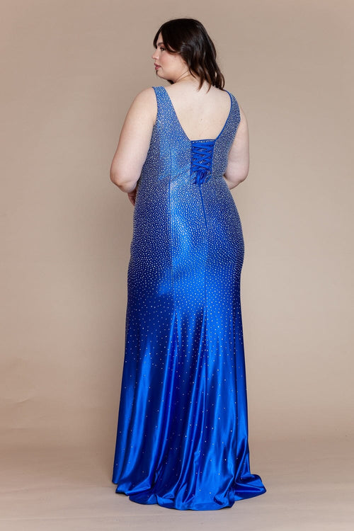 Poly USA W1130 Curve Fitted Rhinestone Slit Gown