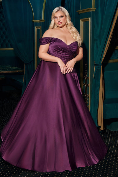 Ladivine 7493C Curve Off-Shoulder Simple Plus Size Dress Satin A-Line Evening Gown