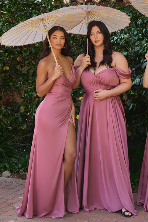 Ladivine 7493C Curve Off-Shoulder Simple Plus Size Dress Satin A-Line Evening Gown