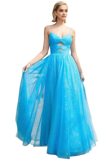 Cut-Out Detailed Sleeveless Ballgown 2025 Elegant Formal Dress - Ocean Blue / 2 - Prom