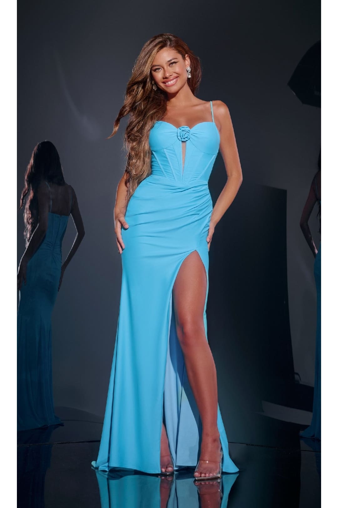 Cut-Out Long Corset Prom Dress: Jovani D5820 - Blue / 00 - Apparel & Accessories > Clothing > Dresses