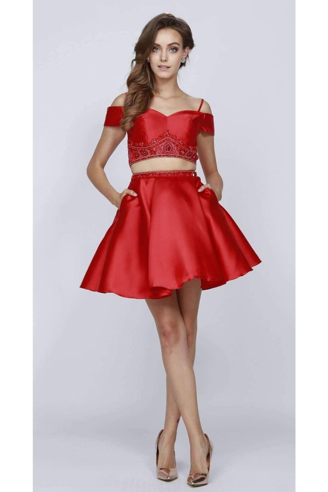 Cute Two Piece Cocktail Dress - Red / XS