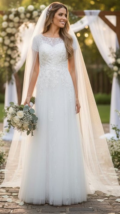 Eva USA 5261 Off-White Sequin Detailed A-Line Wedding Gown