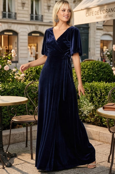 Eva USA 3432 Velvet Gown with Flutter Sleeves
