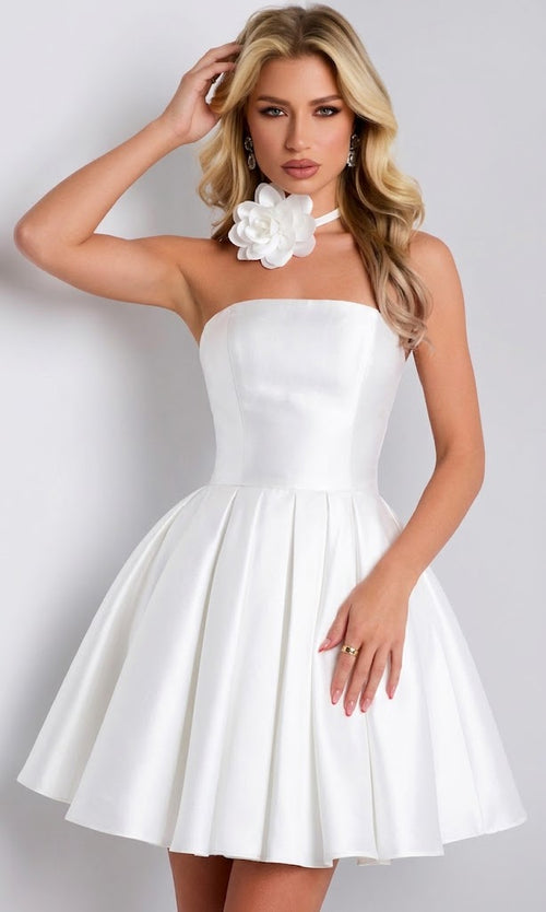 Chic Light-Blue Strapless A-line Dress with Floral Choker by Jovani 45402
