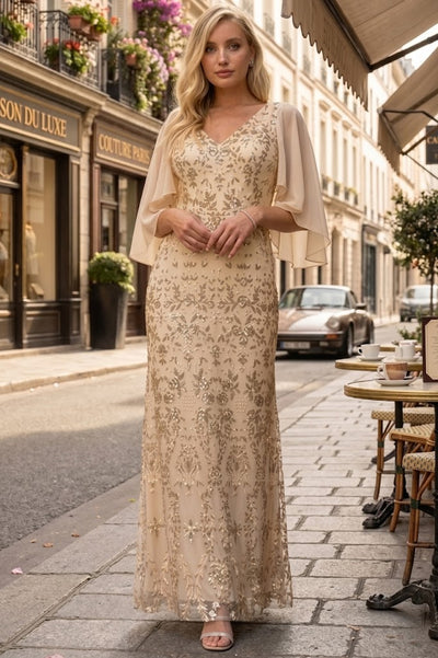 Eva USA 5255 V-Neck Sequin Embellished MOB Formal Gown