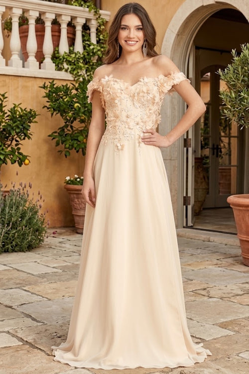 Off Shoulder Floral Chiffon Gown by Elizabeth K GL3018