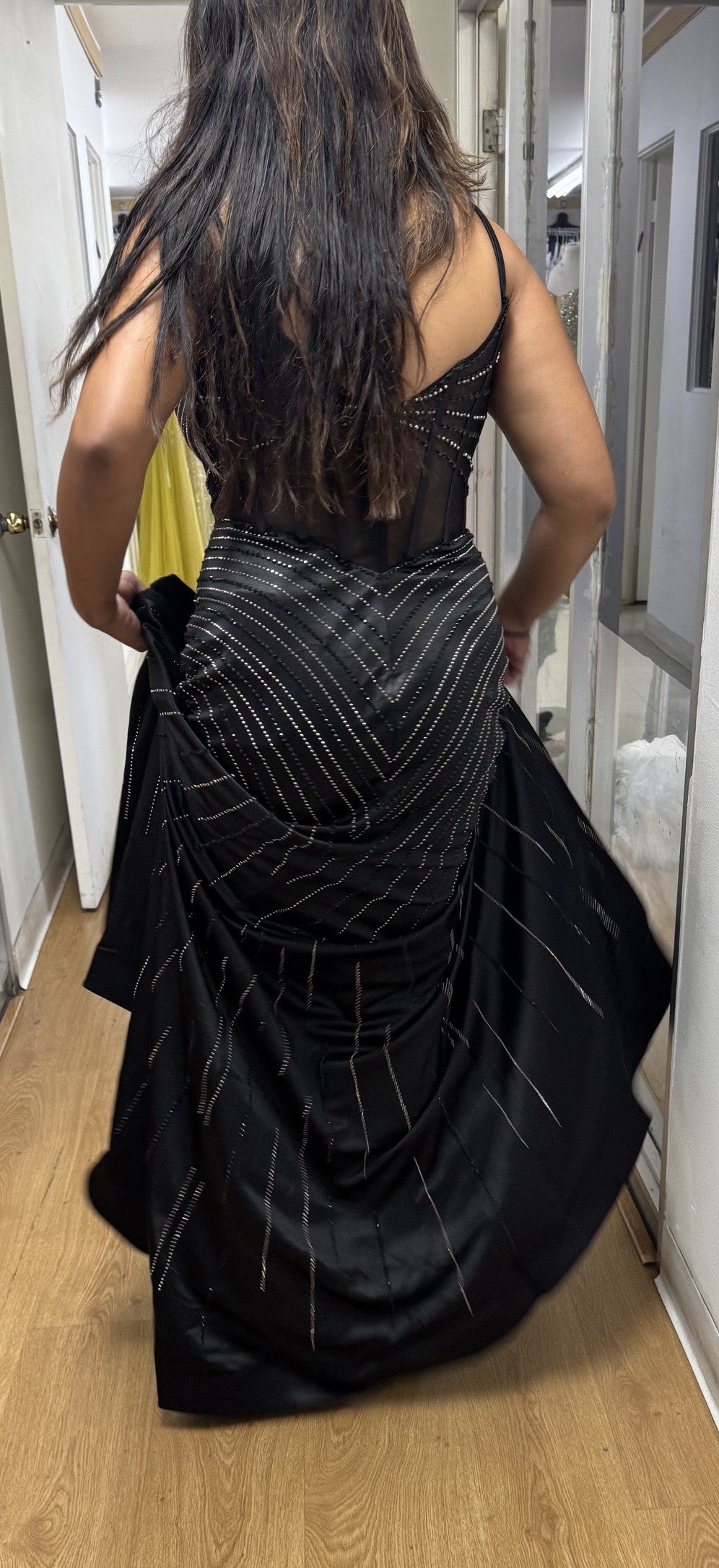 Beaded Corset Evening Gown with Sheer Bodice & High Slit Elegant Formal Dress by May Queen MQ2197